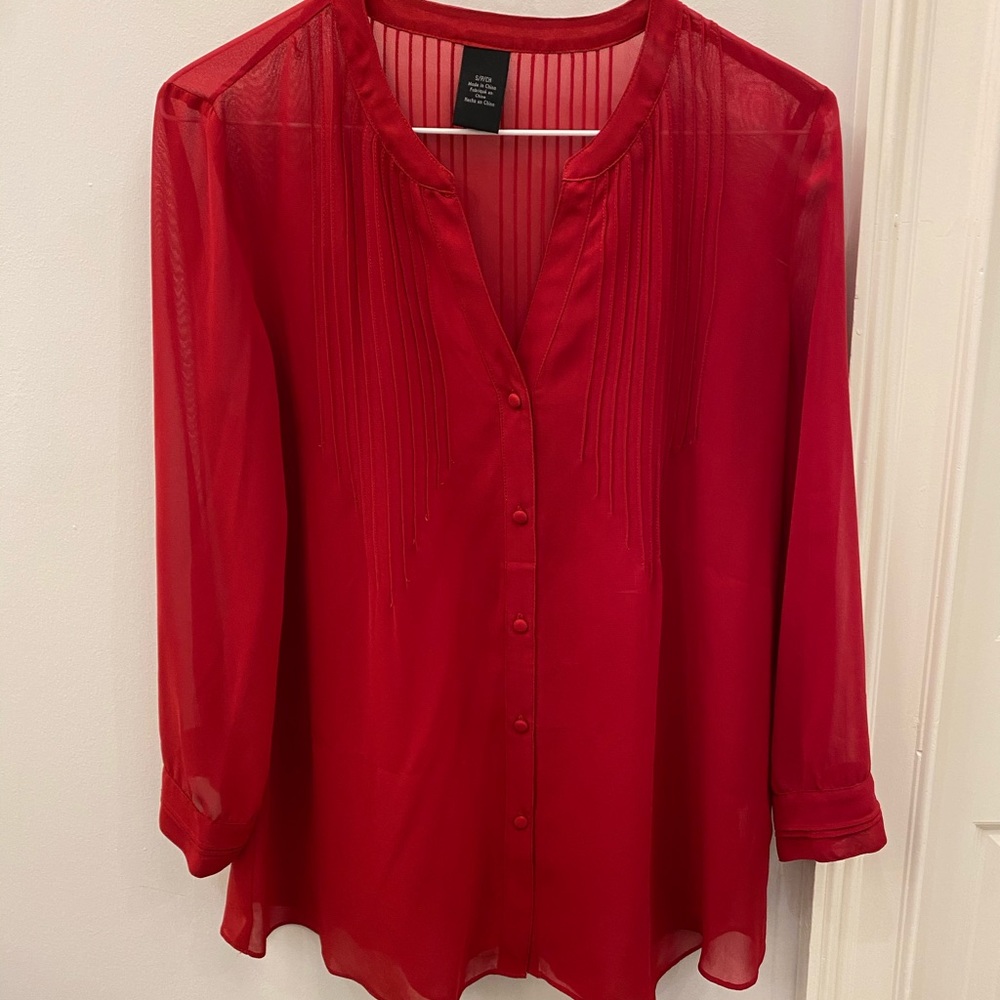Calvin Klein red sheer polyester top